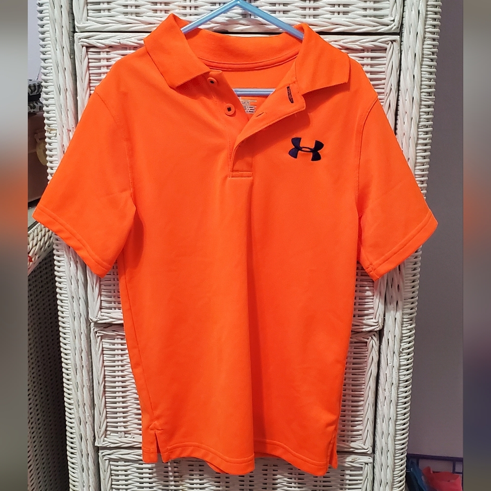 Under Armour Vibrant Orange Polo with Blue Logo